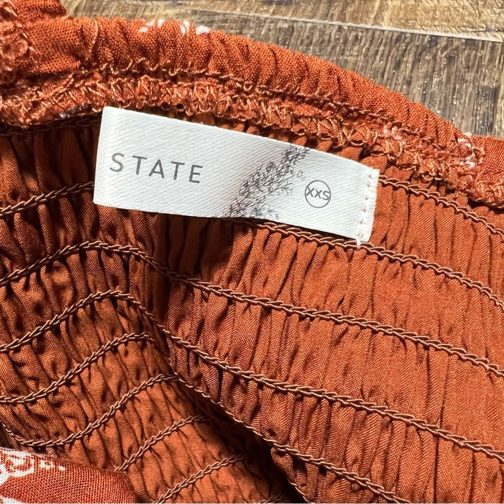 NWT Altar’d State Rust Floral Crop Top XXS Puff Sleeve Smocked Boho Blouse - Picture 5 of 6